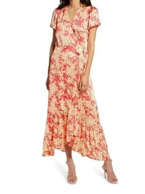 Charles Henry Orange and Cream Floral Maxi Dress